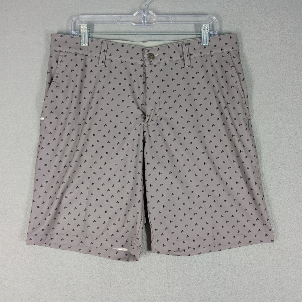 Adidas Shorts Mens 34 Gray Golf‎ All Over Logo Print Performance Activewear
